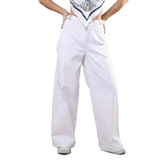 Pantalón Blanco Wide Leg de Dama Tiro Medio Mezclilla