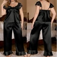 thumbnail image 2 of snilers Silk Pajamas for Women Plus Size Satin Shirts and Pants 2 Piece Sets Lace Short Sleeve Sleepwear Summer Loose Lounge Sets, 2 of 4