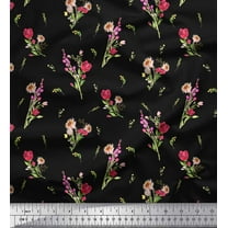 Soimoi Black Cotton Duck Fabric Clover Leaves Floral Printed Fabric 1 Yard 44 Inch Wide