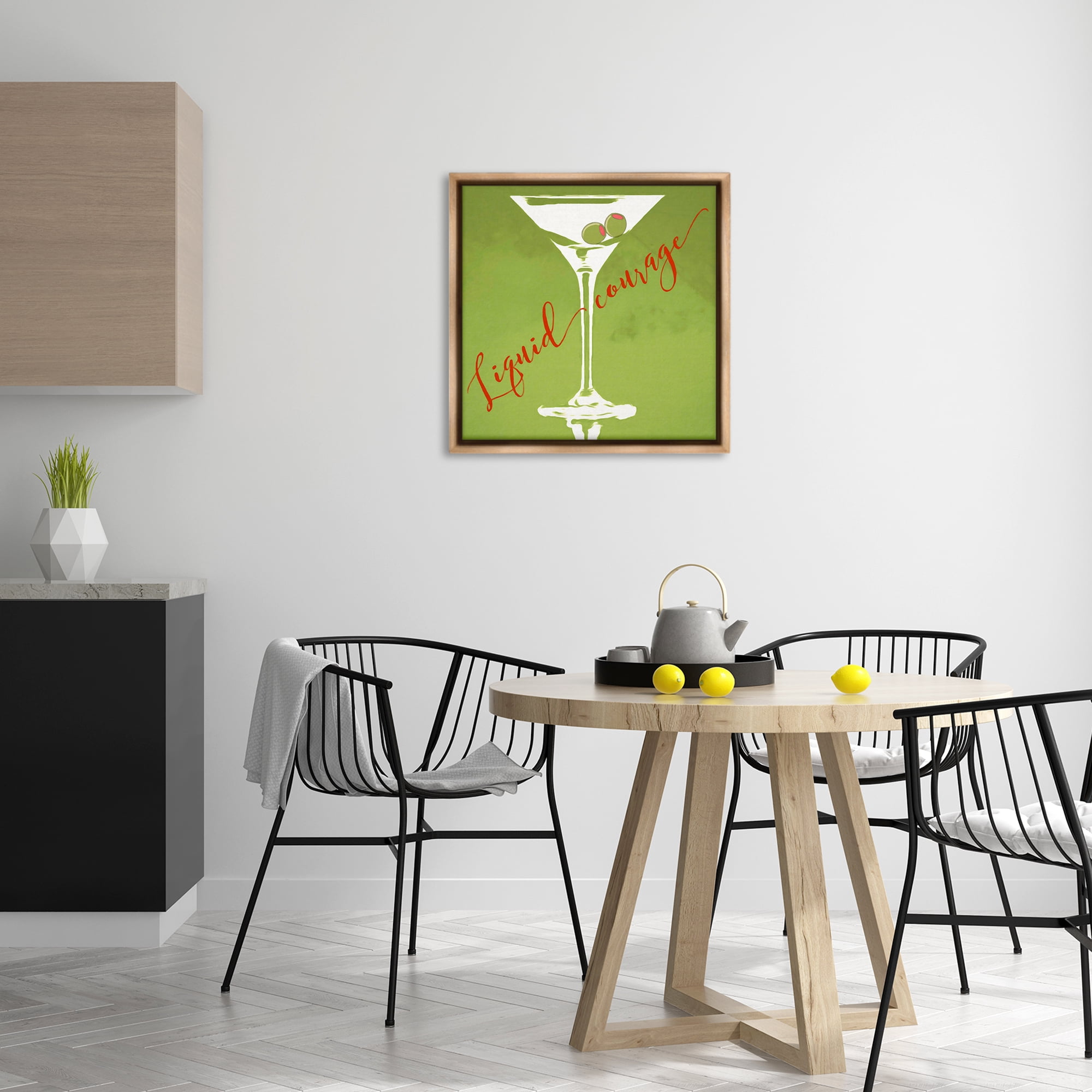 Stupell Industries Liquid Courage Sassy Martini Food & Beverage Painting Brown Floater Framed Canvas Art Print Wall Art, 25 x 25