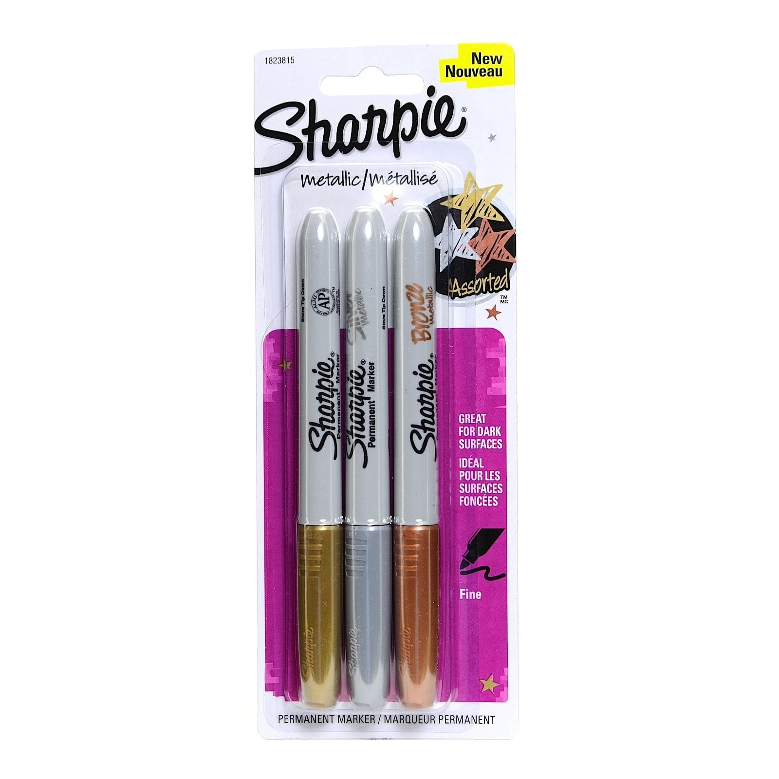 Metallic Fine Point Permanent Markers gold, silver, bronze, pack of 3 (pack of 4)