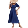thumbnail image 2 of Innerwin Robes Maxi Couleur Unie Femmes Été Plage Robe de Soirée Manches Courtes Ample Longue Robe Bleu Foncé m, 2 of 6