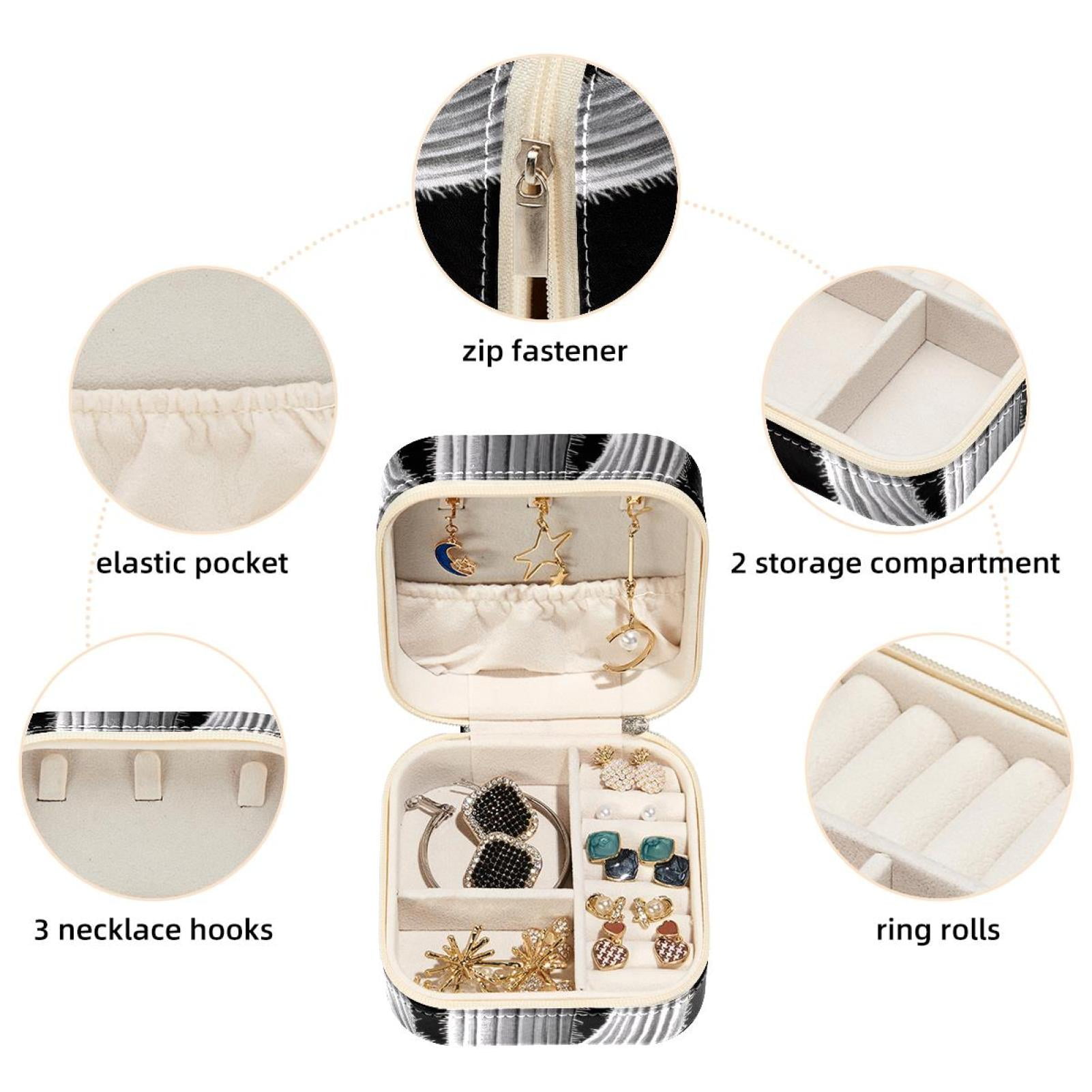 PhooArto Small Jewellery Box, Black White Flowers Cactus Pattern Portable Travel Mini Jewelry Case for Women Leather Ring Organizer