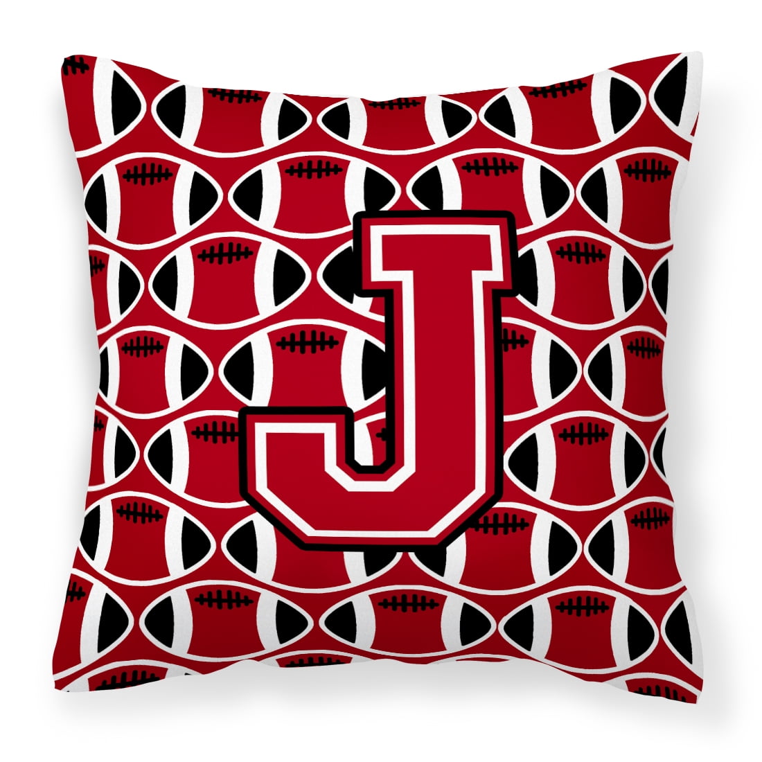 Letter J Football Red, Black and White Fabric Decorative Pillow ...