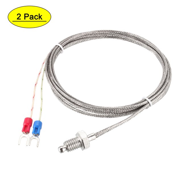 Uxcell Sonda de Temperatura K-Type de Acero Inoxidable con Rosca M8 de 2 Metros 2 Paquetes