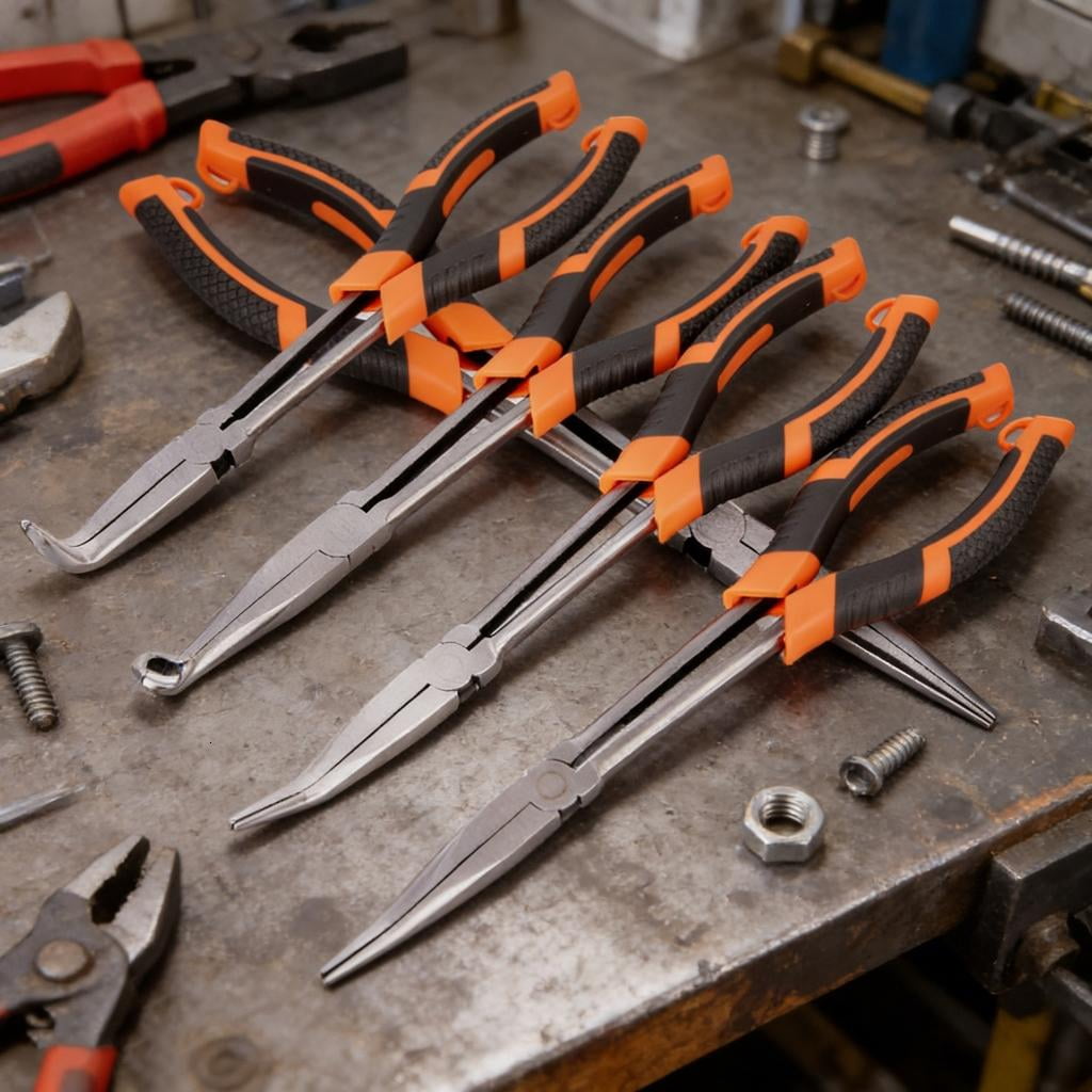 Automotive Set with Long Nose Needle Nose and Round Pliers Long Locking Plier Ergonomic