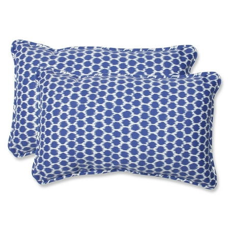 Set of 2 Ruche D abeille Royal Blue and White Outdoor Corded Throw Pillows 18.5