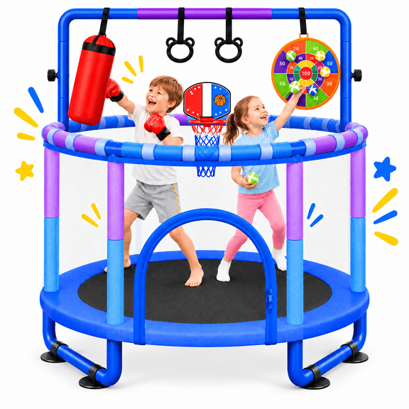 COFUNOK 55 Inch Kids Trampoline with Net, Adjustable Bar, Indoor Outdoor
