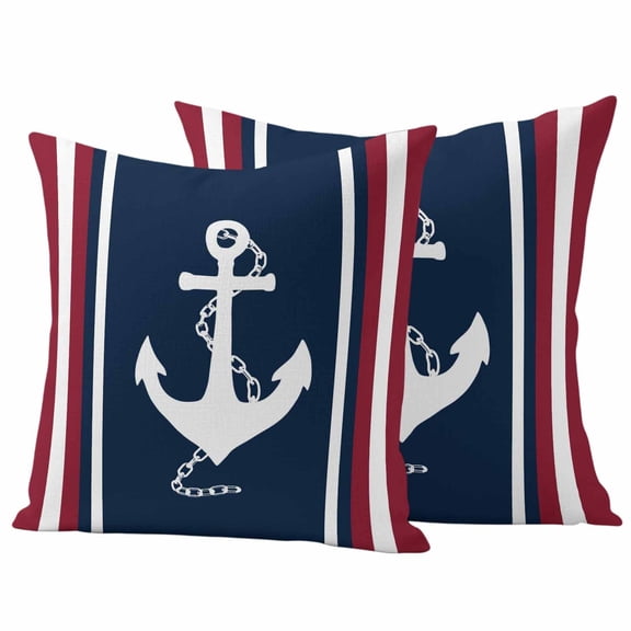 2 Pack Outdoor Waterproof Throw Pillow Covers,Nautical Anchor Navy Blue Decorative Square Pillow Case Patio Pillowcases for Chair Couch Sofa 16x16in