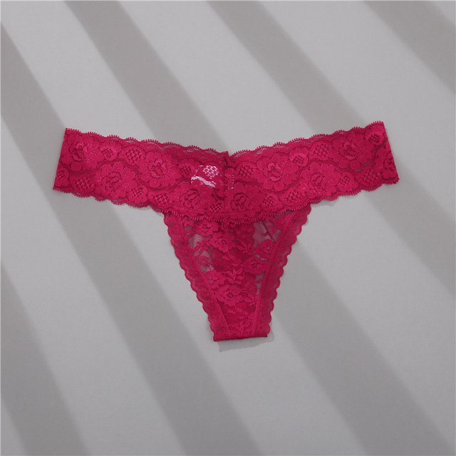 Tanga sexy de cintura baja para mujer, ropa interior de encaje transparente