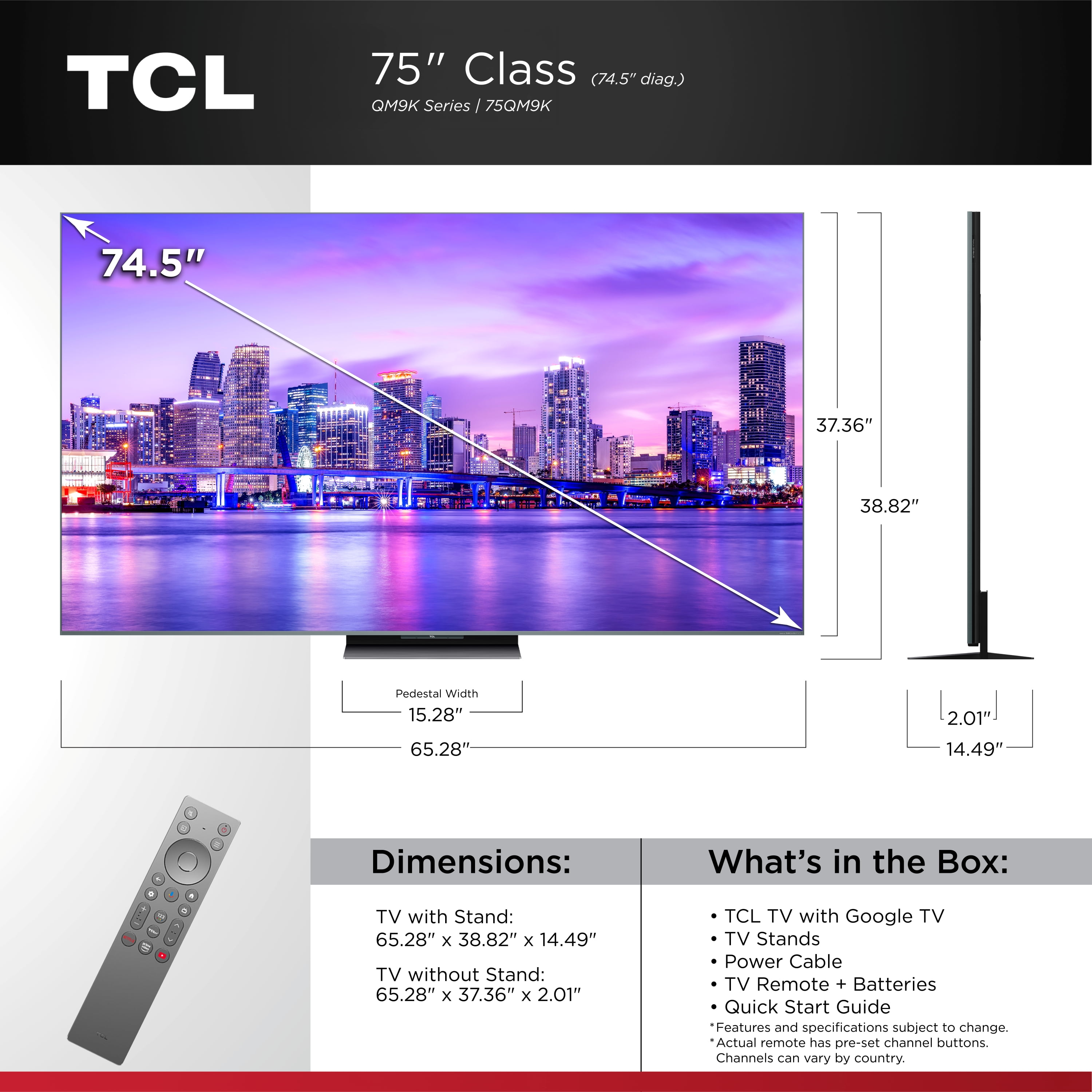 TCL 75" Class QM9K Series QD-Mini LED QLED 4K UHD Smart Google TV with Gemini (NEW 2025) - 144Hz, Local Dimming, CrystGlow WHVA Panel - 75QM9K