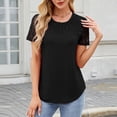 thumbnail image 6 of WRKEKC Summer Blouses for Women Casual Crew Neck Lace Patchwork Short Sleeve Tops for Daily Beach Outings Weekend Gatherings, 6 of 8