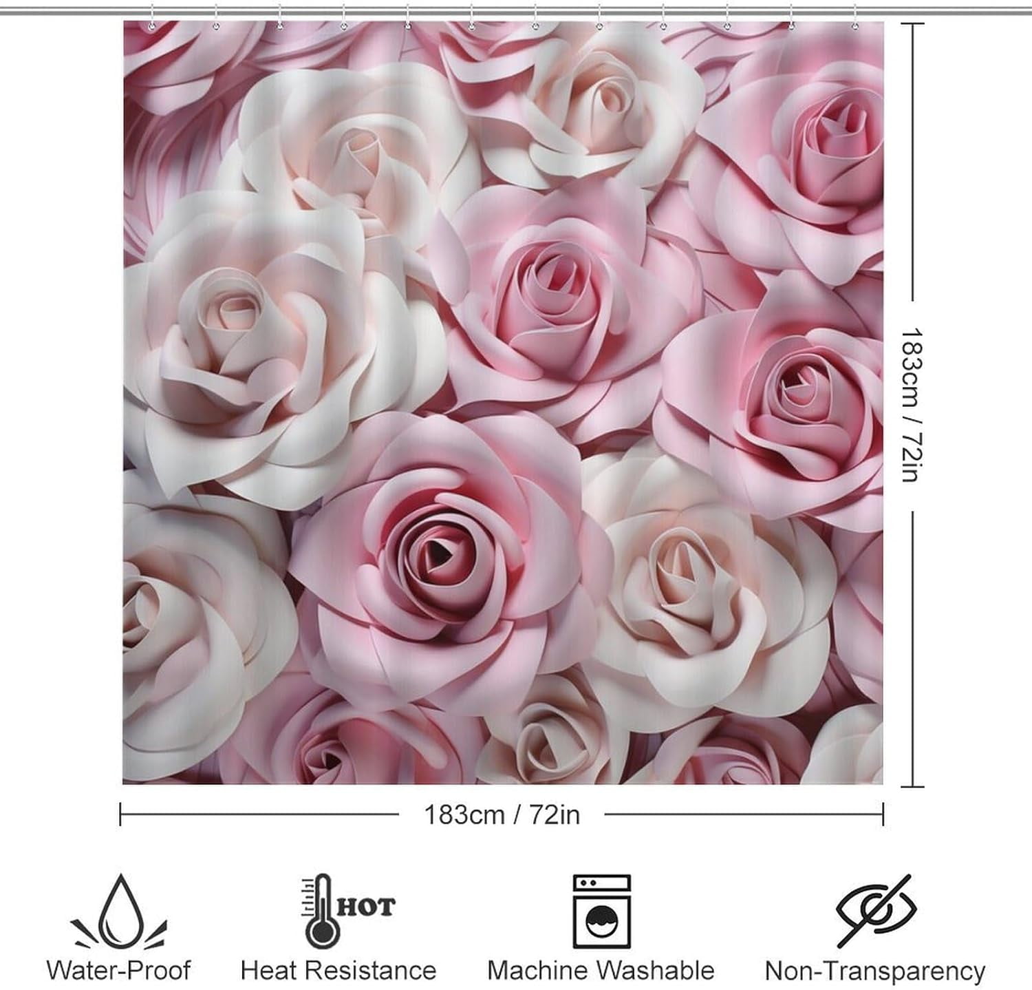Beautiful Pink Roses Shower Curtain Sets with Rugs Toilet Lid Cover and Bath Mat Colorful Romantic Floral Shower Curtains with 12 Hooks Waterproof 4 Piece Bathroom Decor Set