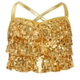 thumbnail image 2 of YUUMIN Girls Sequins Hip Hop Jazz Dance Tops Metallic Tiered Ruffles Crop Bra Vest Ballroom Dancing Clothes Gold 14, 2 of 6