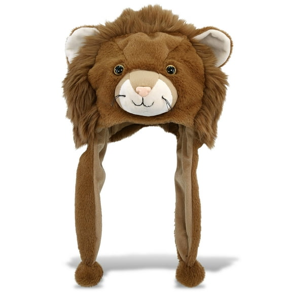 DolliBu Super Soft Lion Plush Hat - Winter Hat with Ear Flaps, Animal Hat Costume for Boys and Girls, Lion Hat Costume for Halloween, Cosplay Parties, Crazy Beanie Hat for Kids, Teens, Adults