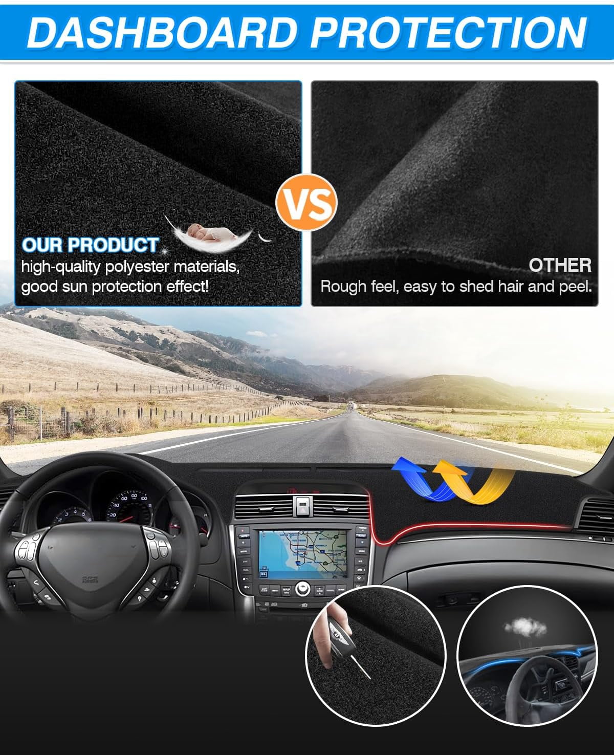 Canvcle Dash Cover for Acura TL 2004 2005 2006 2007 2008 Accessories Dashboard Cover Mat Non-Slip Carpet Sunshield Glare UV Rays Protector