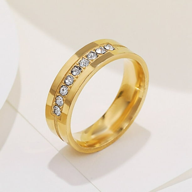 Anillo De Titanio De 6mm Unisex De Color Oro Plata Con Anillos De Acero Inoxidable De Diamantes De Imitación Para Mujeres Hombres Joyería Clásica 5040