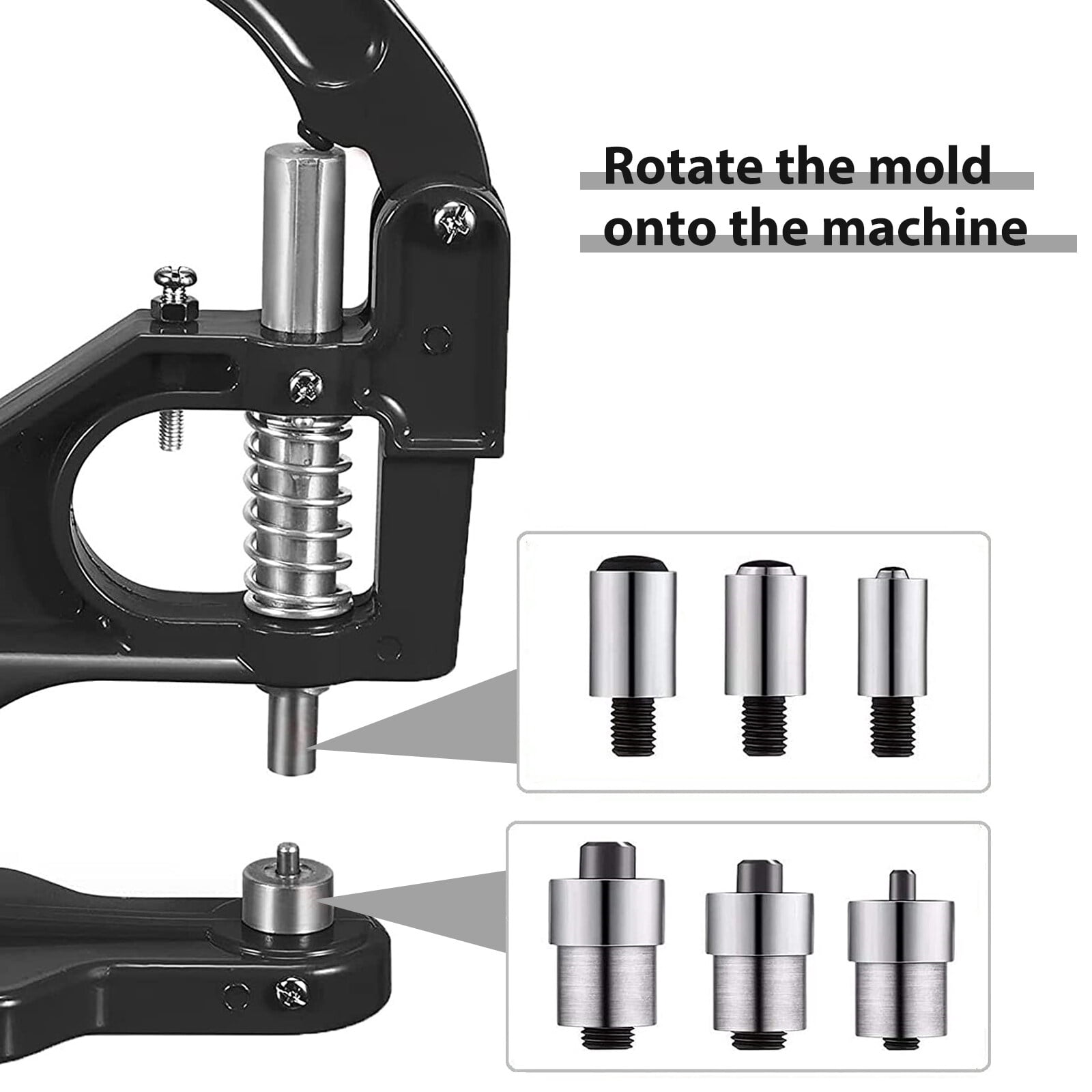 3000pcs Hand Press Grommet Machine, Heavy Duty Eyelet Grommet Machine Punch Tool Kit with Dies, Grommets, and Hammer for Snap Buttons, Rivets, Eyelets, and Pearls (Black)