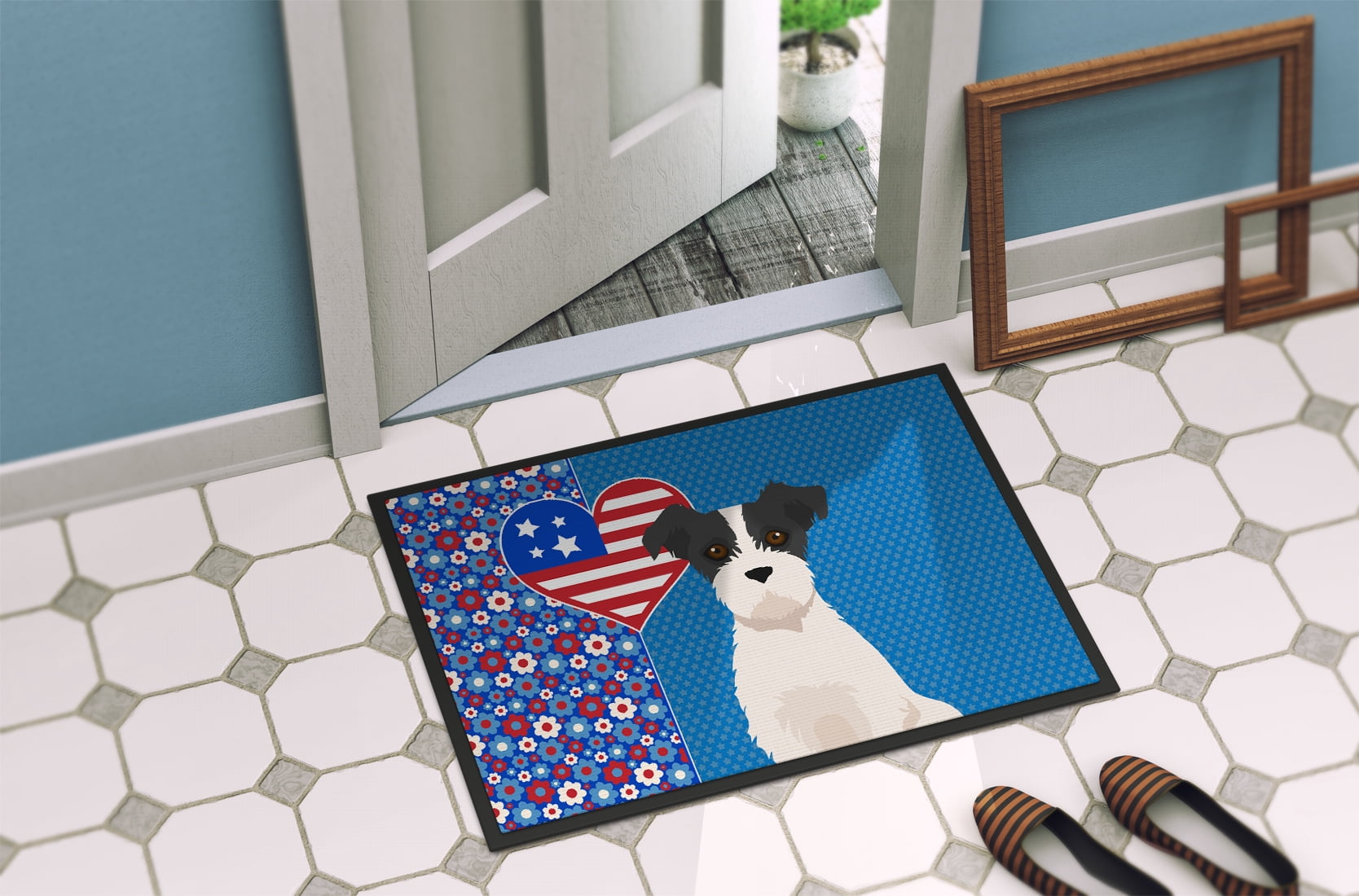 Black White Wirehair Jack Russell Terrier USA American Indoor or Outdoor Mat 24x36