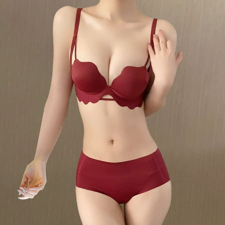 UKLSQMA Women s Solid Color Invisible Backless Seamless Bra and Underwear Set Sexy Lingerie for Women Backless Plus Size Lingerie Wine M