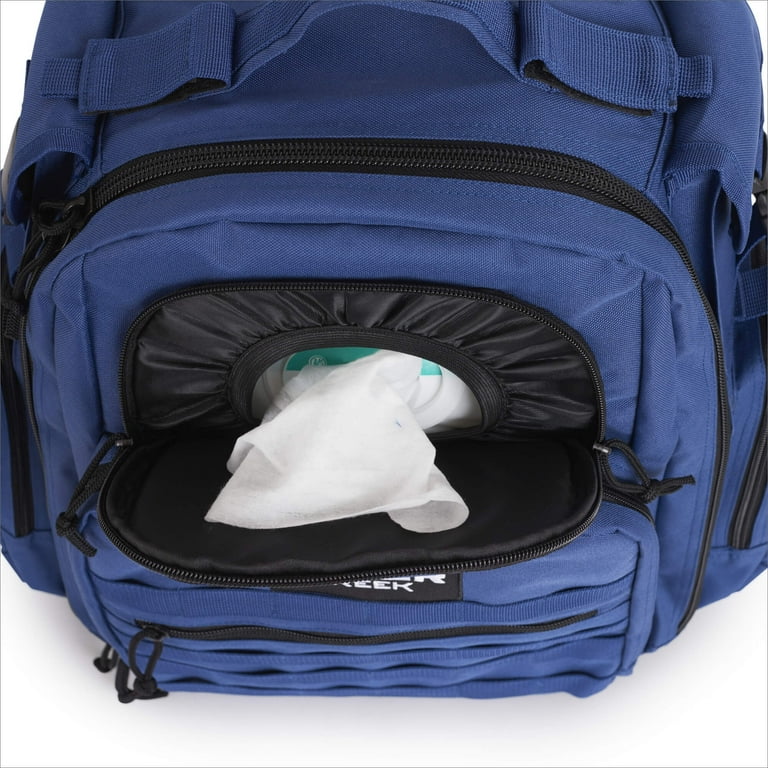 Sager Creek Dad Diaper Bag Backpack with Changing Pad. Waterproof Military Diaper Backpack for Men w Insulated Compartment Blue