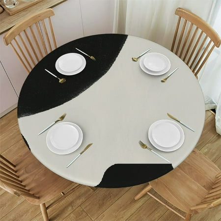 

PALNKART Minimalist Black and White Cat Round Table Cover Stain Resistant Washable Indoor Outdoor Tablecloth Kitchen Dining Wedding Parties 100% Polyester Fiber 46-50