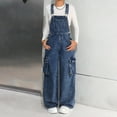 thumbnail image 2 of Girls Baggy Wide Leg Denim Overalls Kids Sleeveless Jumpsuit Bib Overall Streetwear Casual Loose Trousers with Pockets, 2 of 5
