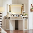 thumbnail image 4 of 46" Corner Vanity Desk with LED Lighted Mirror & Shelves & Charging Station,Makeup Vanity Set with Mirror, Black Makeup Table with Drawers, Grey, 4 of 8