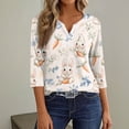 thumbnail image 5 of OIOLOYJM Easter Shirts for Women Holiday Bunny Graphic Henley Shirts Happy Button V-Neck 3/4 Length Sleeve T Shirts Spring Basic Tee Tops Beige 2XL, 5 of 6