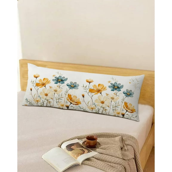 Watercolor Floral Throw Pillow Cover,Colorful Seasonal Wildflower Plants Rectangle Decorative Pillow Case Protector Soft Cushion Cover Lumbar Pillowcase for Couch Sofa Bedroom Car Decor 20x54 Inch
