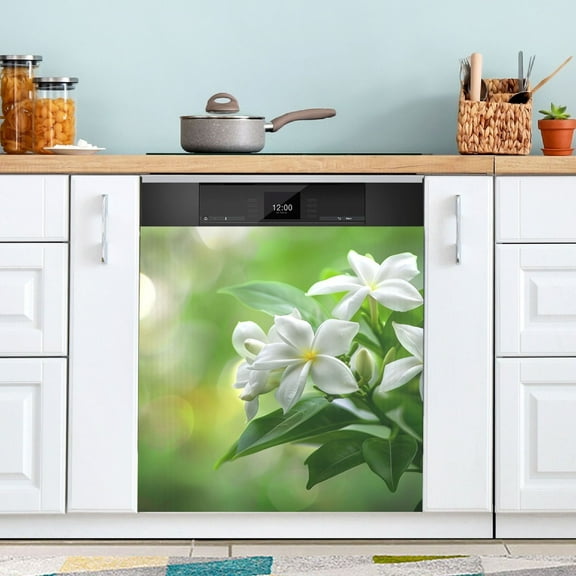 Beautiful Jasmine Flower Dishwasher Magnet Cover Magnetic Fridge Door Cover Home Kitchen Decor 23"x 26"