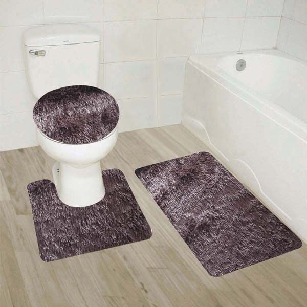 9 Coffee 3Piece Solid Plain Shaggy Bathroom Rug Set, Large Bath Mat