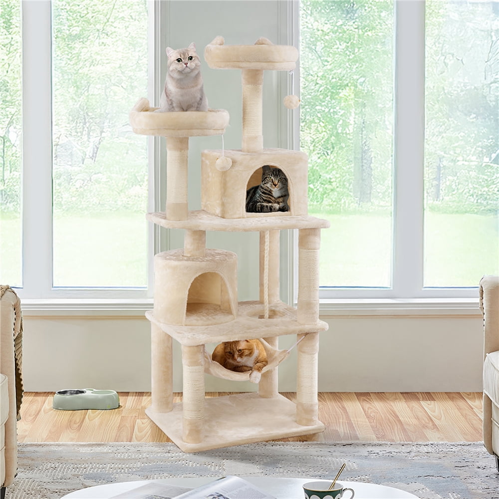Yaheetech 62" H Multi Level Cat Tree Tower with 2 Condos & Scratching Post, Beige