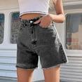 thumbnail image 2 of AGWOLF Womens High Waisted Jean Shorts Summer Baggy Stretchy Straight Leg Short Jeans Trendy Raw Hem Distressed Denim Shorts, 2 of 8