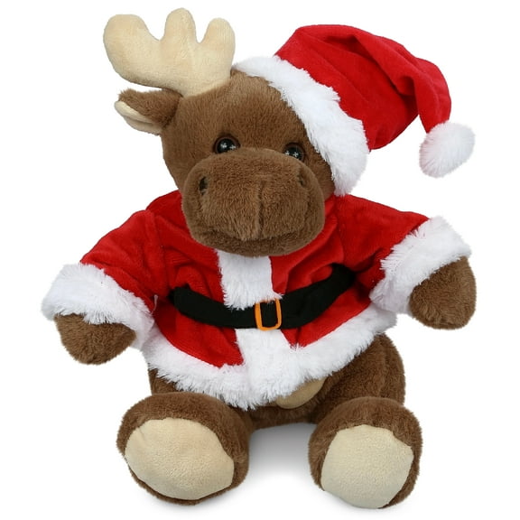 DolliBu Santa Moose Stuffed Animal Plush Toy - Super Soft Wild Animal Moose Dress Up with Red Santa Claus Outfit, Cute Wild Life Animal Moose Gift Perfect Holiday Christmas Gift - 9 Inches