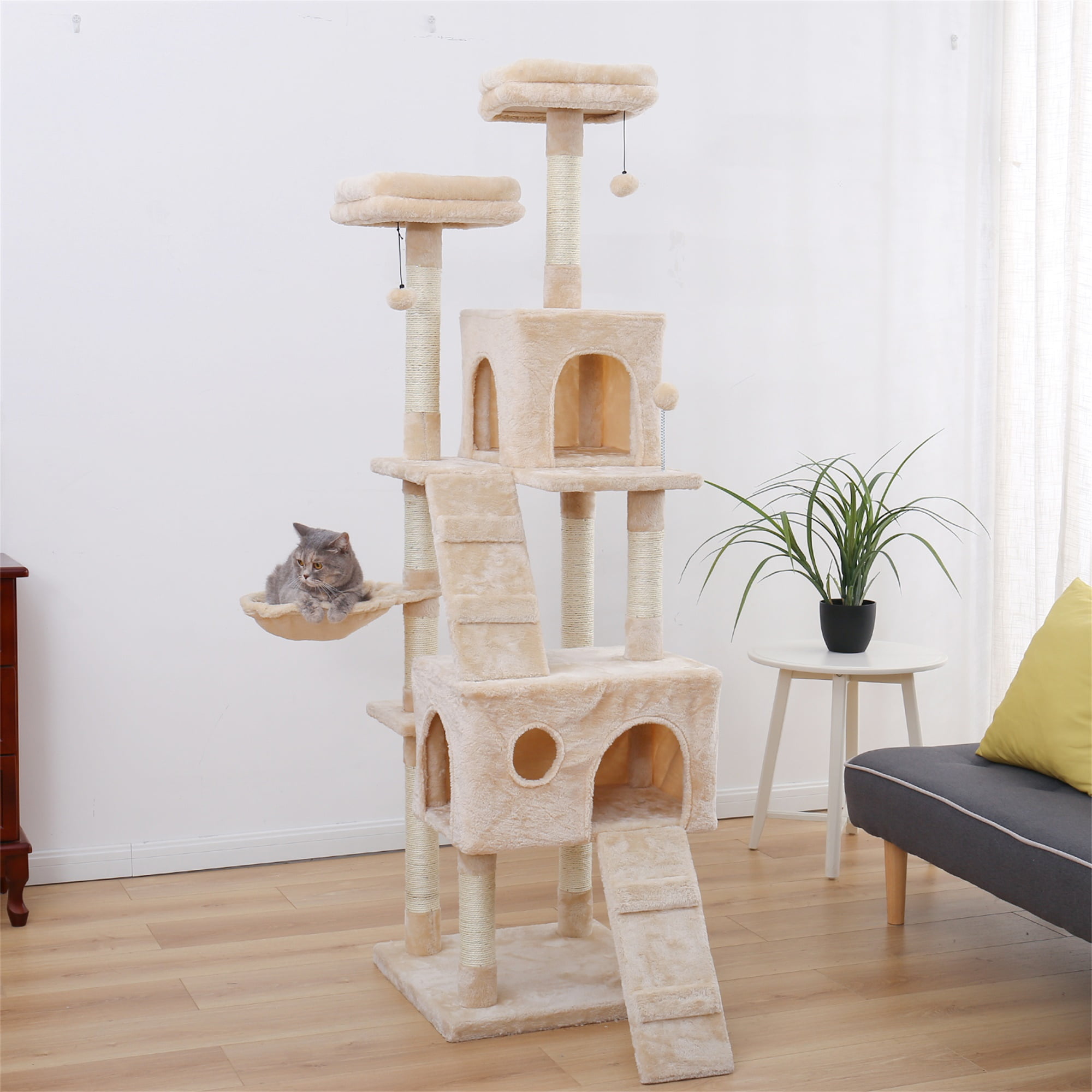 Cat Tree Climber Tower Furniture With 2 Condos And 2 Perches 69 Luxury Cat Condos With Scratching Posts Plush Basket Dangling Cat Toys For British Shorthair Ragdoll American Curl S128 Walmart Com
