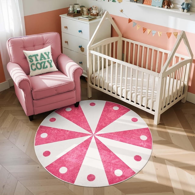 Alfombra Redonda Jinchan Carrusel Fucsia 150 cm Lavable para Niños