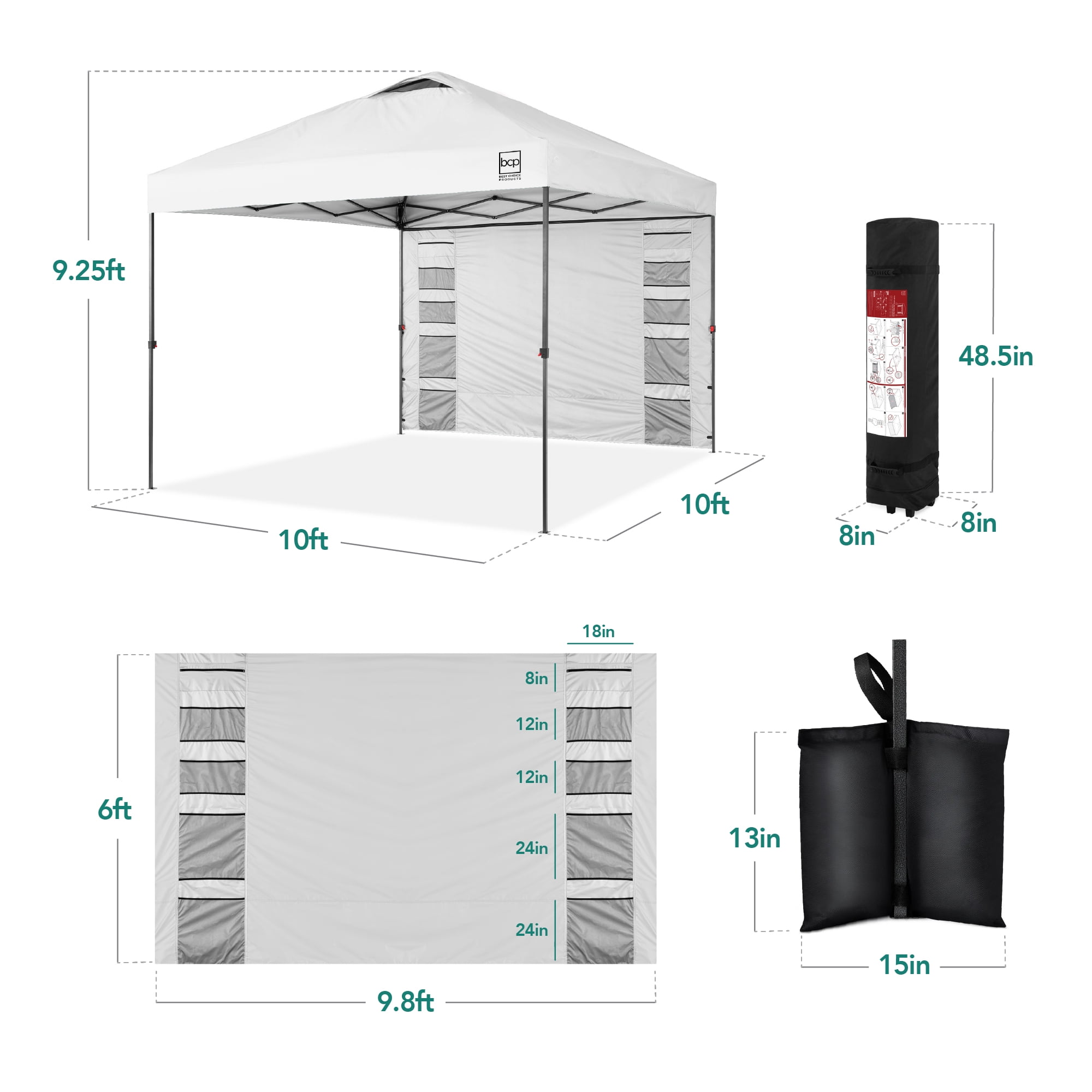 Best Choice Products 10x10ft Easy Setup Pop Up Canopy, Portable Tent w/ Side Wall, 1-Button Push, Case - White