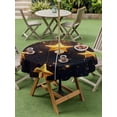 thumbnail image 5 of Outdoor Tablecloth with Umbrella Hole Zipper Yellow Stars Round Tablecloth 60" Waterproof Outside Table Cloth Elegant Sky Classic Black Art Patio Table Cover Tablecloths for Picnic Party, 5 of 8
