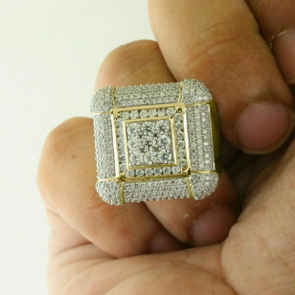 Gems Jewels 925 Sterling Silver 3.25 Ctw Round Cut White Diamond Wedding Anniversary Engagement Cluster Ring 14K Yellow Gold Plated For Men's -4