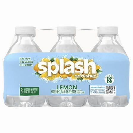 SPLASH Refresher Lemon Flavored Water, 8 fl oz Bottles, 6 Pack – Refreshing Low-Calorie Beverage