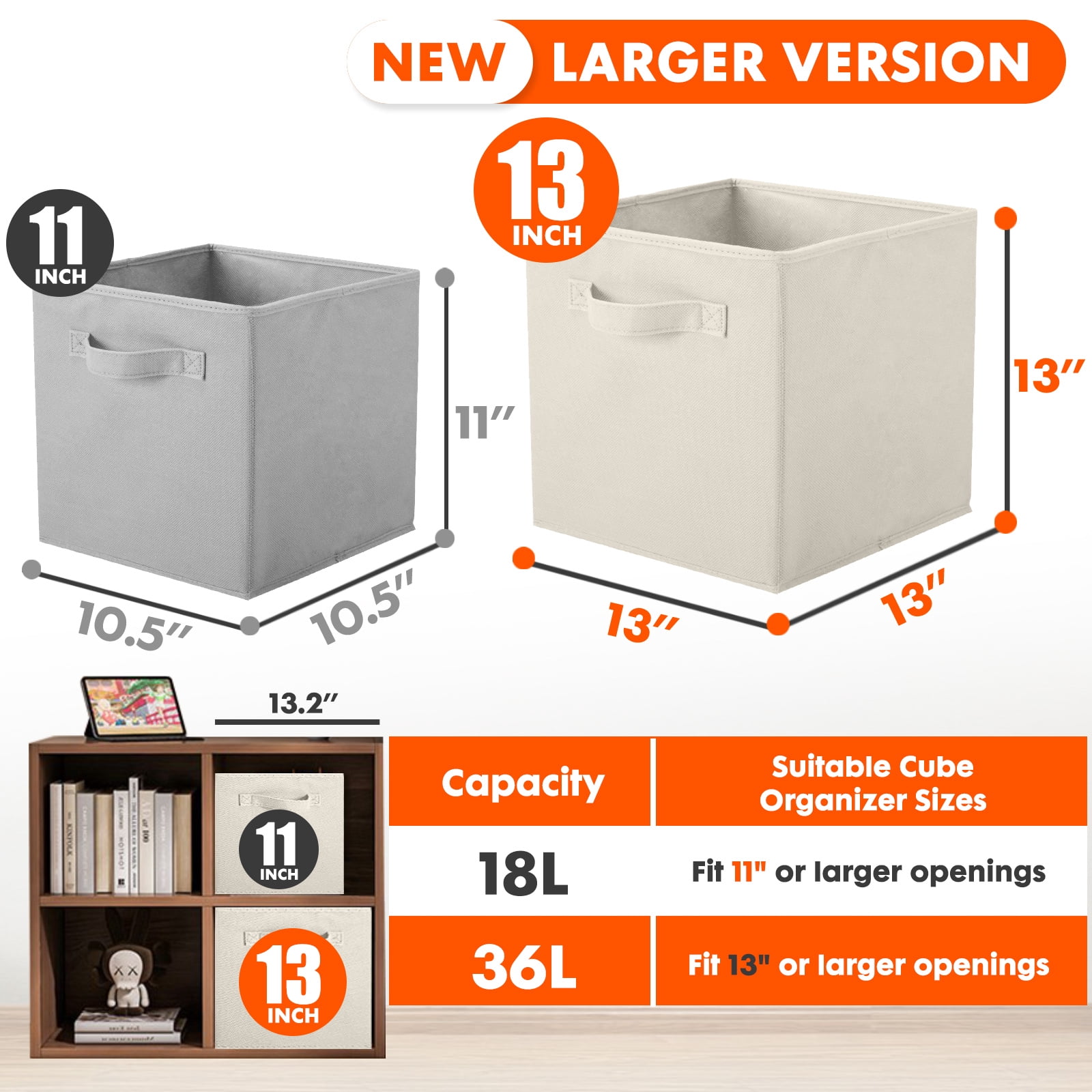 PinkSheep Collapsible Fabric Cube Storage Bins, Foldable Storage Cubes Organizer Bins Basket(13" x 13"), Beige, 6 Pack