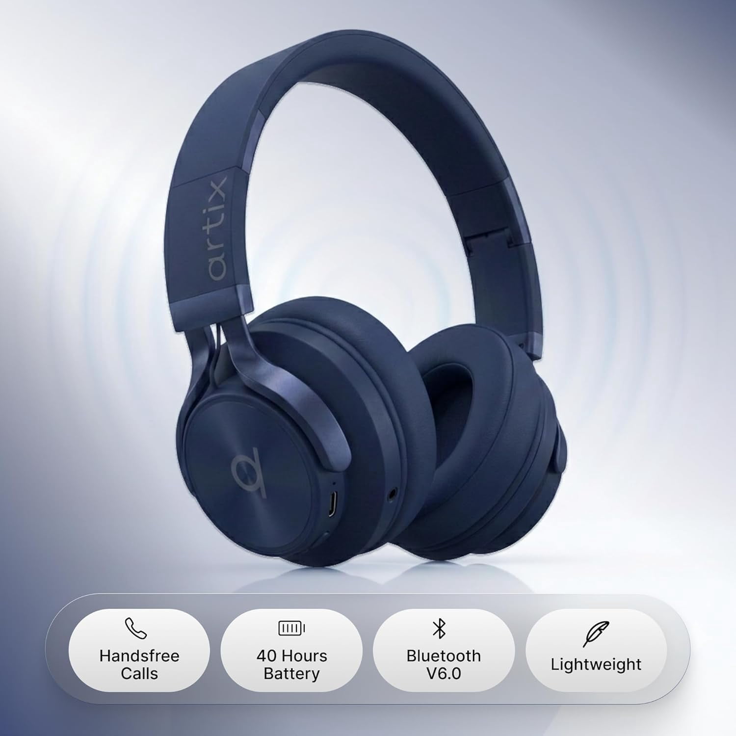 ARTIX CL750 Wireless Headphones Over Ear, 40 Hours Playtime and 3 EQ Music Modes Bluetooth V6.0 Headphones with Microphone, HiFi Stereo Foldable Lightweight Headset, for Home Office Cellphone PC