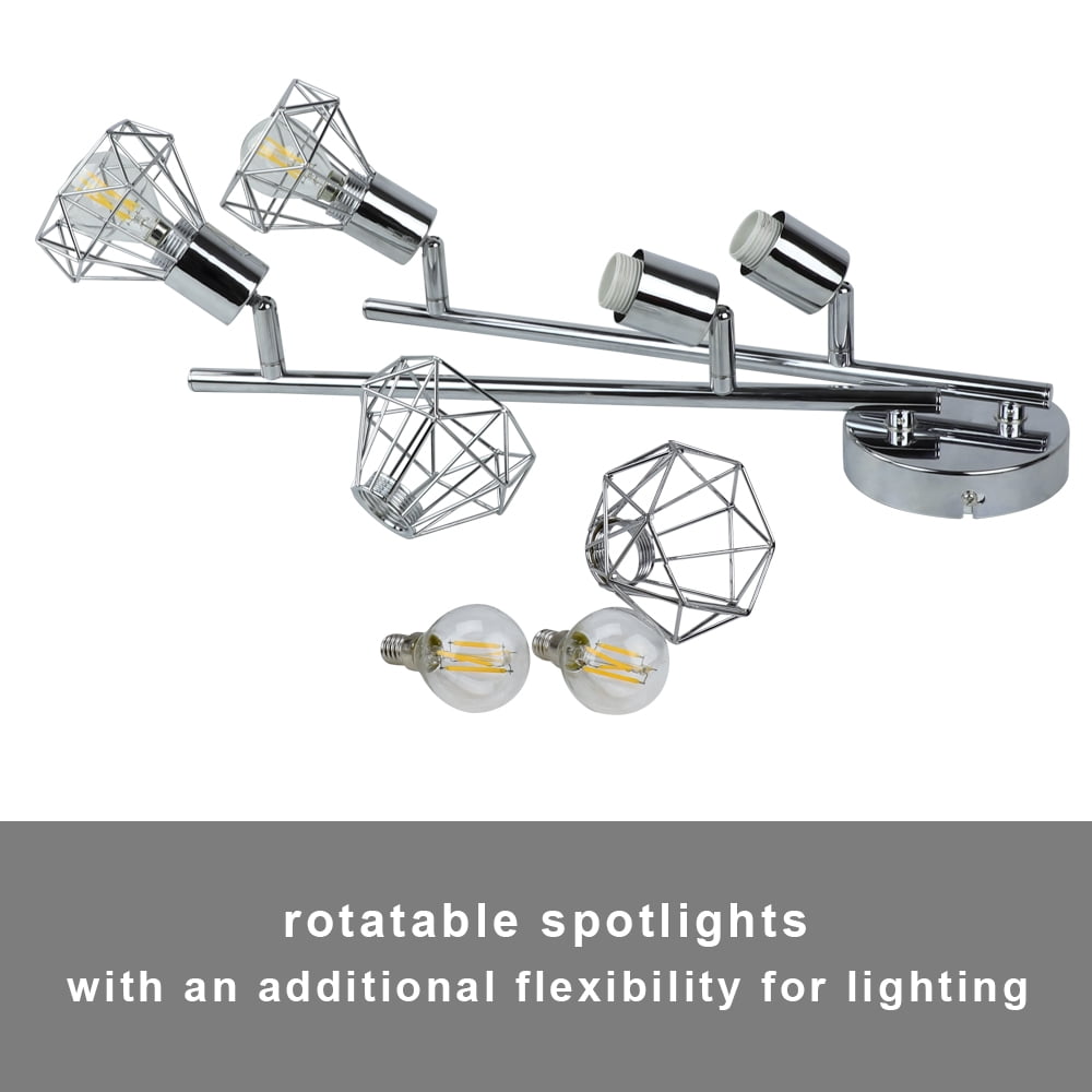 Depuley 4 Light Cage Track Ceiling Light Flush Mount Ceiling Spotlight Wall Mount Lamp Adjustable Head Directional Light Fixture for Living Room Kitchen Dining, E12 Bulbs Included