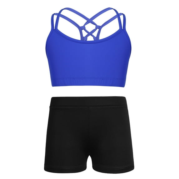 iiniim Girls Two Piece Ballet Dance Gymnastic Sports Bra Crop Top with Shorts Bottom Yoga Workout Gym Fitness Outfit Set