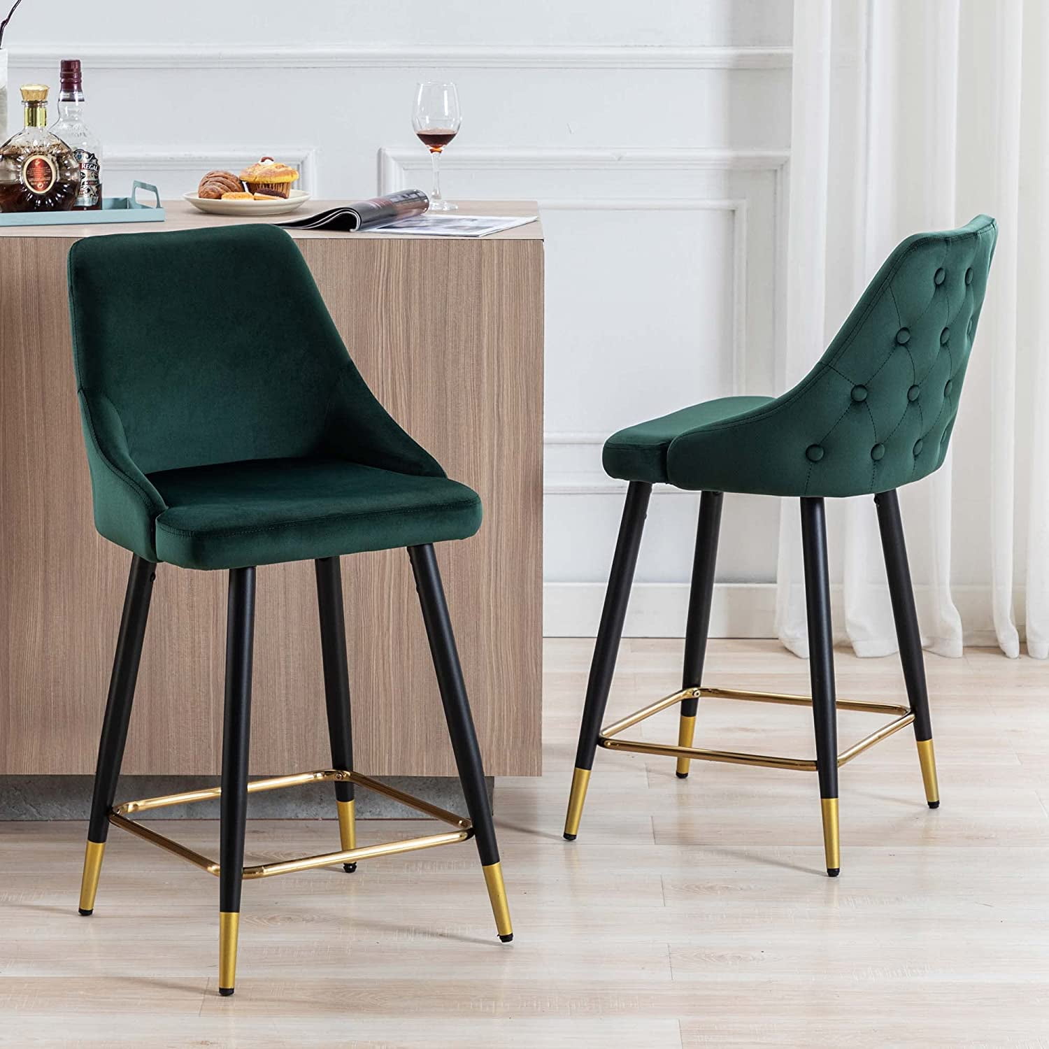 Duhome 24" Velvet Counter Stools with Back Set of 2, Modern Counter