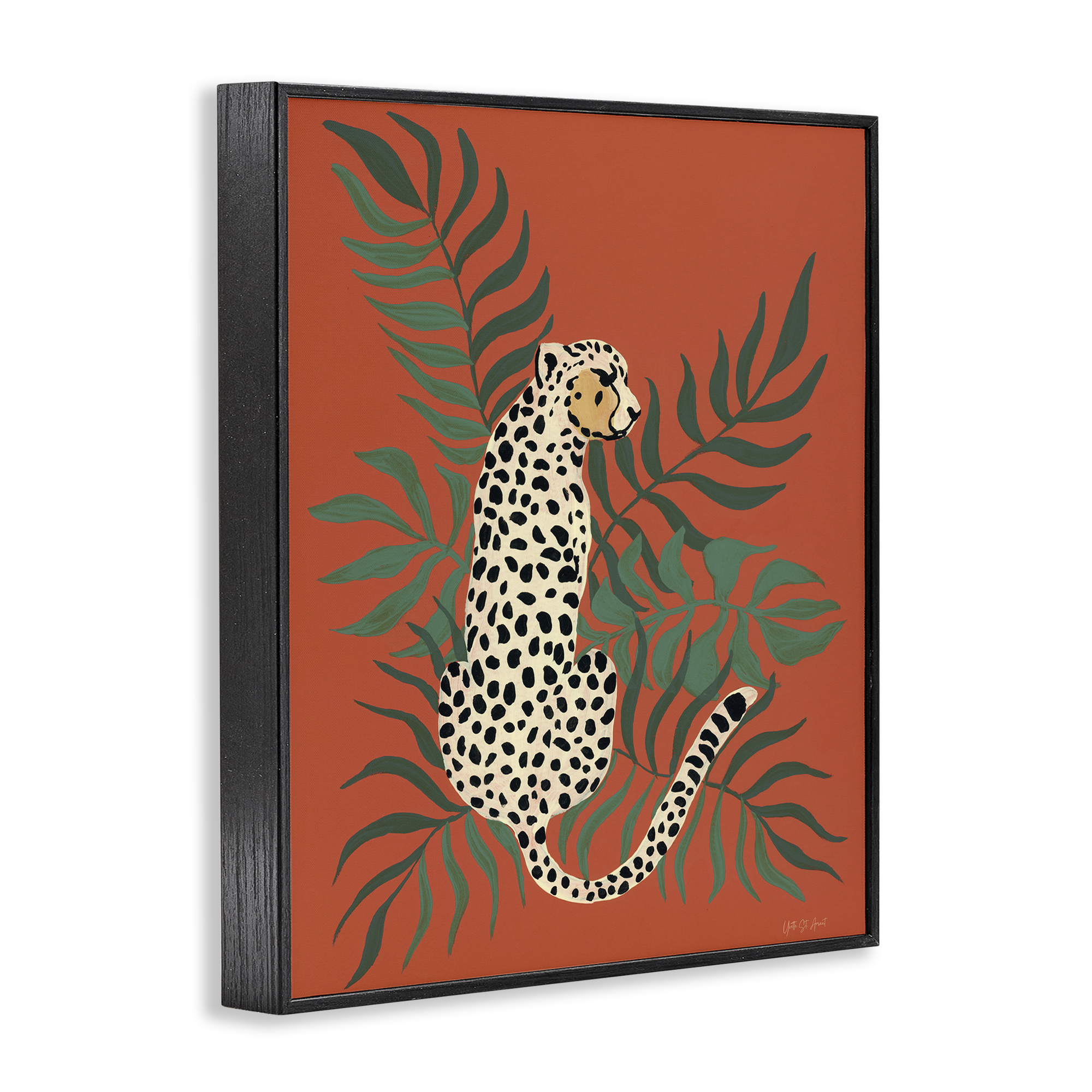 Stupell Industries Leopard & Palm Leaves Animals & Insects Painting Black Framed Art Print Wall Art, 11 x 14