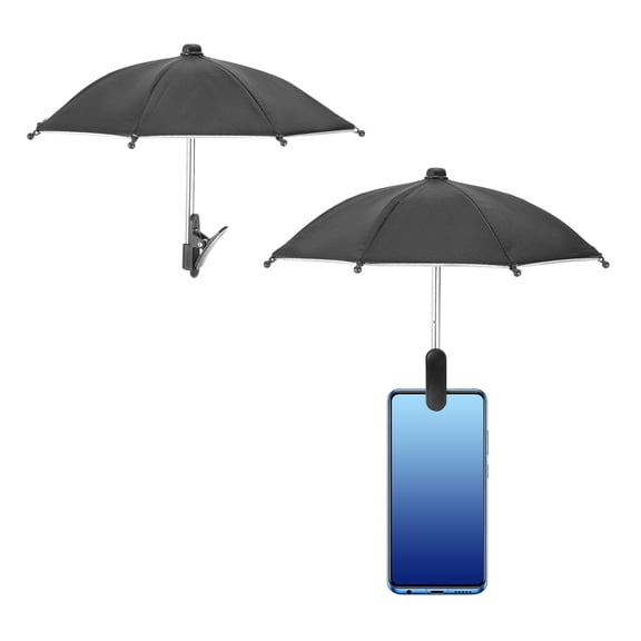 Uxcell 2pcs Phone Umbrella - Adjustable Cell Phone Umbrella Sun Shade with Stable Clip Universal Mini Cellphone Shade Cover for Beach/Pool/Outdoor, Black