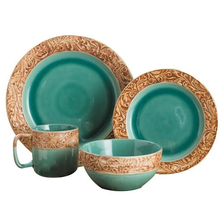 Wonderfully Western Turquoise 16 Piece Dinnerware Set