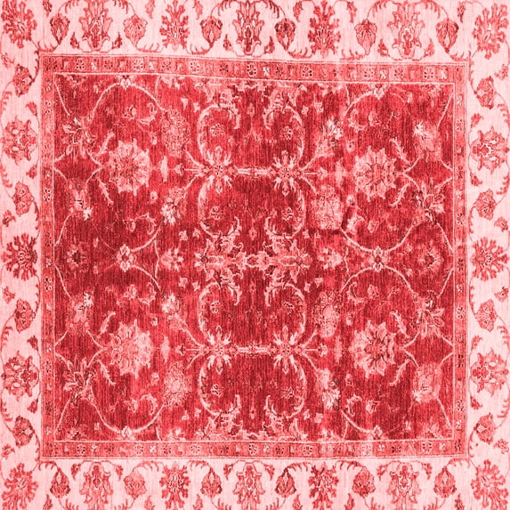Ahgly Company Machine Washable Indoor Square Abstract Red Modern Area Rugs, 7' Square